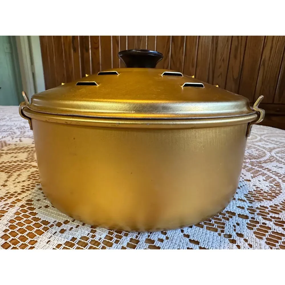 Vintage Rival Crock Pot Bread n Cake Bake Aluminum Pan Insert Lid Rack Gold 9